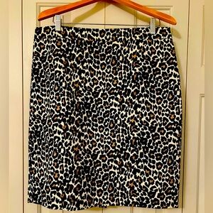 J. Crew Factory White with Black & Tan Leopard Print Pencil Skirt